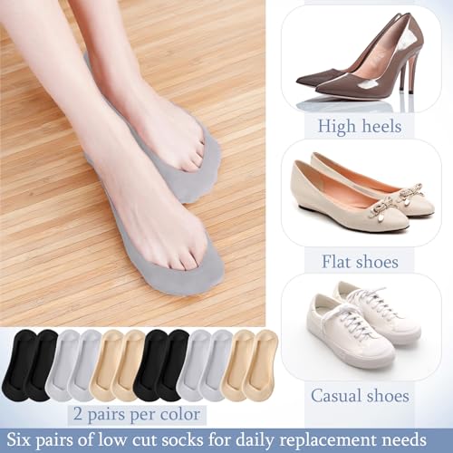 Suhine 6 Pairs No Show Socks for Women Thin Ultra Low Cut Socks Ice Silk Non-Slip Footies for Flats, Size 5-93