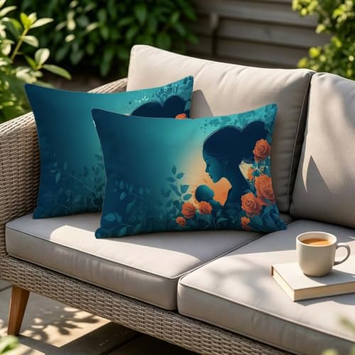 Housse coussin bleu rectangulaire lin imperméable et déperlant double face