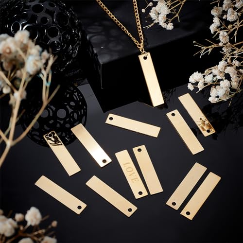 UNICRAFTALE 30Pcs Stainless Steel Rectangle Stamping Blank Tag Pendants One Side Polishing Blank Charm Engraved Pendant For Name Valentine's Day Charms Dog Tag Necklace Bracelet Jewellery - Image 2