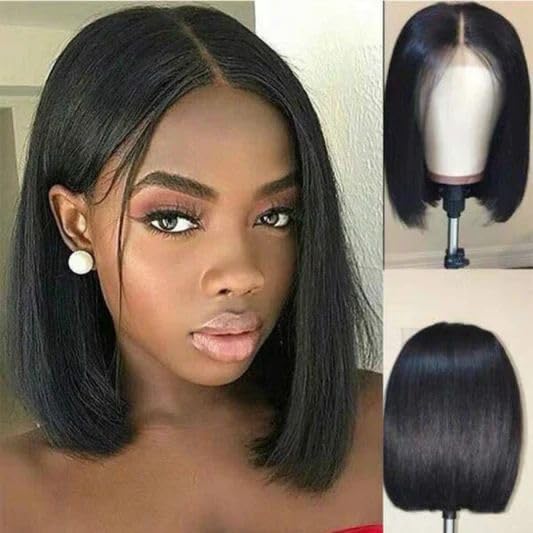 Lady Synthetic Fiber Short Straight Hair Wig - Black colour