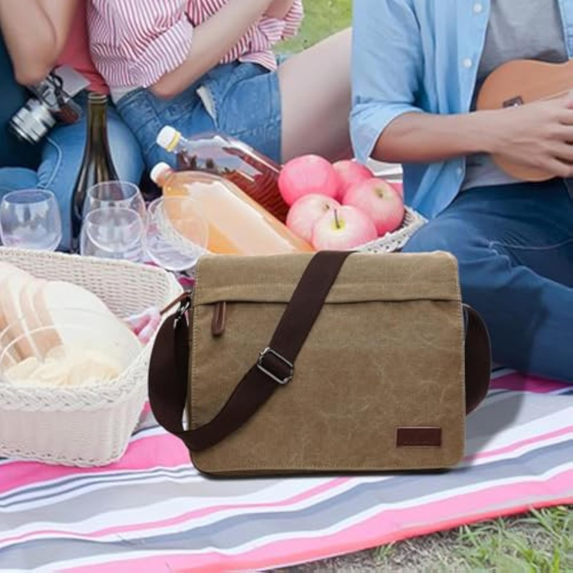 Men's Khaki Canvas Business Shoulder Bag