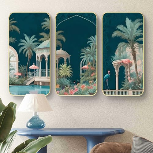 Image of Livin'luxe Set of 3 Flamingo modern art Boho painting Premium Framed Laminated Wall paintings for living room, bedroom, home decoration, wall decoration 20 inch x 30 inch SP-30