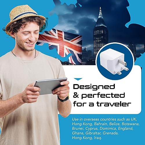 Image of Ceptics UK adapters for Travel to London, UAE, Hong Kong - USB-A, USB-C & USA Input - Ultra-Compact Grounded Type G Adapter - Use with Phones, Laptops, Cameras