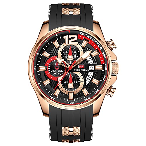 Kxaito Mens Watches Military Sport Waterproof Chronograph Watch Luminous Silicon Strap Casual Watches For Men Fashion Analog Quartz Business Wrist Watch Clock (0350G 01) (Black&Gold) #TOP2