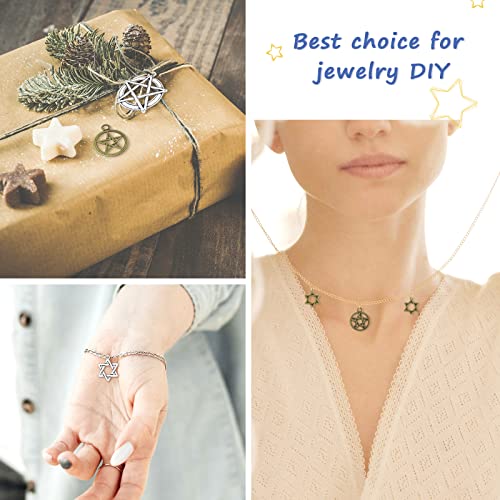 Jialeey 48Pcs Mixed Magic Pentacle Hexagram Star Protection Lucky Charms Pendants Diy For Necklace Bracelet Jewelry Making, Antique Silver Bronze #TOP6