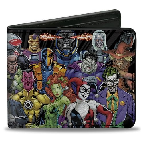 Buckle-Down Męski składany portfel DC Villains Bi-Fold, wielokolorowy, 10 cm x 8,9 cm, wielobarwny, 4.0" x 3.5"