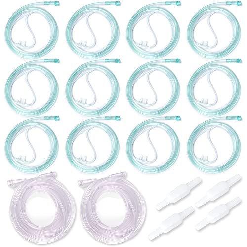 18PCS Adult Oxygen Tubing Nasal Cannula, High-Flow Soft Nasal Cannula for Oxygen Concentrator(12 Pieces), Oxygen Tubing 25 ft Non kinking(2 Pieces), Oxygen Tubing Connectors(4 Pieces)