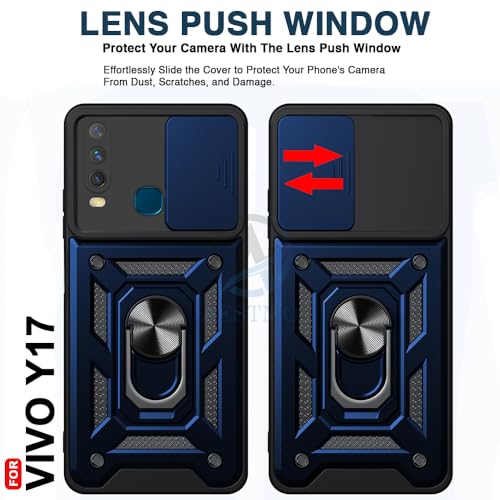 Image of AESTMO Tough Armor Vivo Y17 / Y15 / Y12 Bumper Back Case Cover | Ring Holder & Sliding Camera Shield Cover | 360 Degree Protection Back Case Cover for Vivo Y17 / Y15 / Y12 (Blue)
