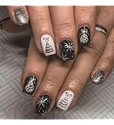Mkwntg Christmas Press on Nails Short Square Fake Nails with Silver Glitter Christmas Tree Design...