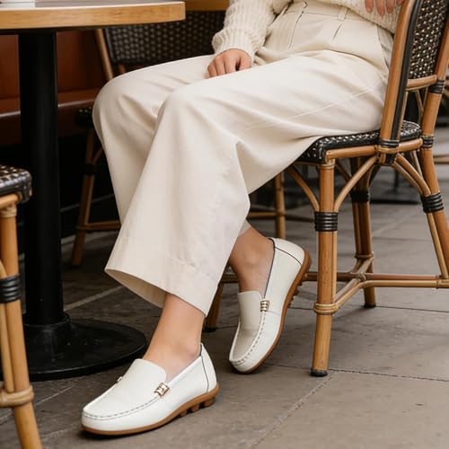 Image of Women's Comfortable & Lightweight Leather Loafers Slip-Ons Driving Walking Mocs Boat Shoes Cute Business Casual Dress Shoes Work Flats for Women