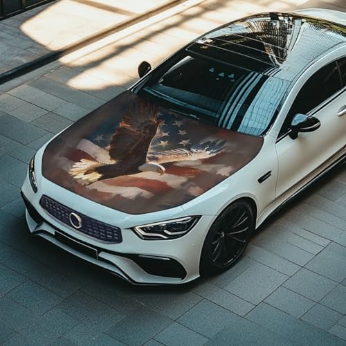 Image of Car Hood Cover Eagle American Flag Hood Protector Waterproof Sun-Proof Auto Hood Flag Universal Automotive Exterior Accessories for Sedan SUV Truck Jeep