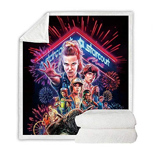 XYZNB Mantas para Cama Impresión 3D Stranger Things Sherpa Manta De Cama Transpirable Doble Manta De Viaje para Adultos Manta De Terciopelo De Terciopelo Coral Manta De Camping 150X200Cm