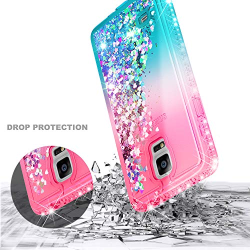 Galaxy Note 4 Case with Screen Protector for Girls Kids Women, NageBee Glitter Liquid Sparkle Bling Floating Quicksand Waterfall Diamond Cute Case for Samsung Galaxy Note 4 -Pink/Aqua