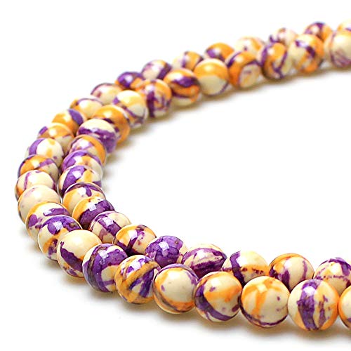 JARTC 5A Smooth Round Rain Flower Stones Beads DIY Bracelet Jewely Making 15'' (8mm, Yellow Purple)