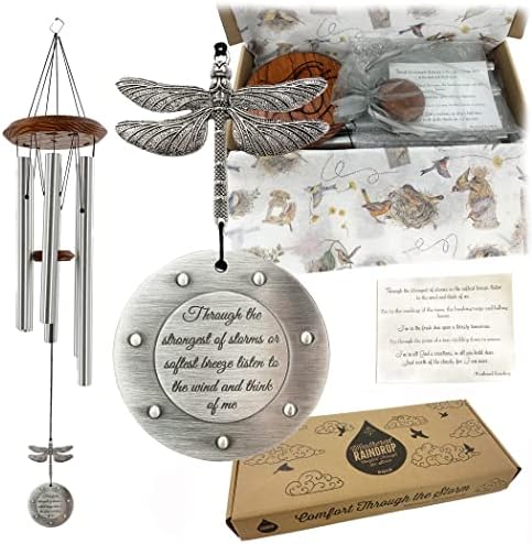 Memorial Wind Chimes Personalized Wind Chime Silver Dragonfly Metal Through the Strongest of Storms Memorial Gift by Weathered Raindrop