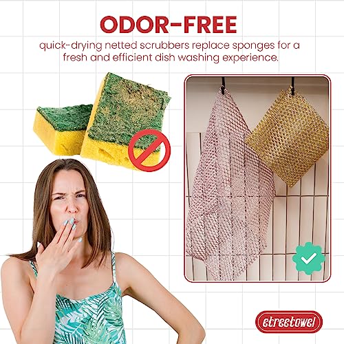 Image of Long Duty Dish Scrubber (8PCs) Non Scratch Scourer Cloth Pads and Pot Scrubbers Netted Wash - Replace Kitchen Sponges for Dishwashing No Odor dishwash Durable Pan Cleaner