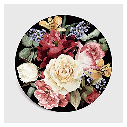 YWJFASHION Retro Farbe Luxus europäischen Stil 3D runden Teppich rutschfesten Teppich große Blume Bodenmatte für Wohnzimmer Dekoration (Farbe : 01, Tamaño : 120x120cm) Cover