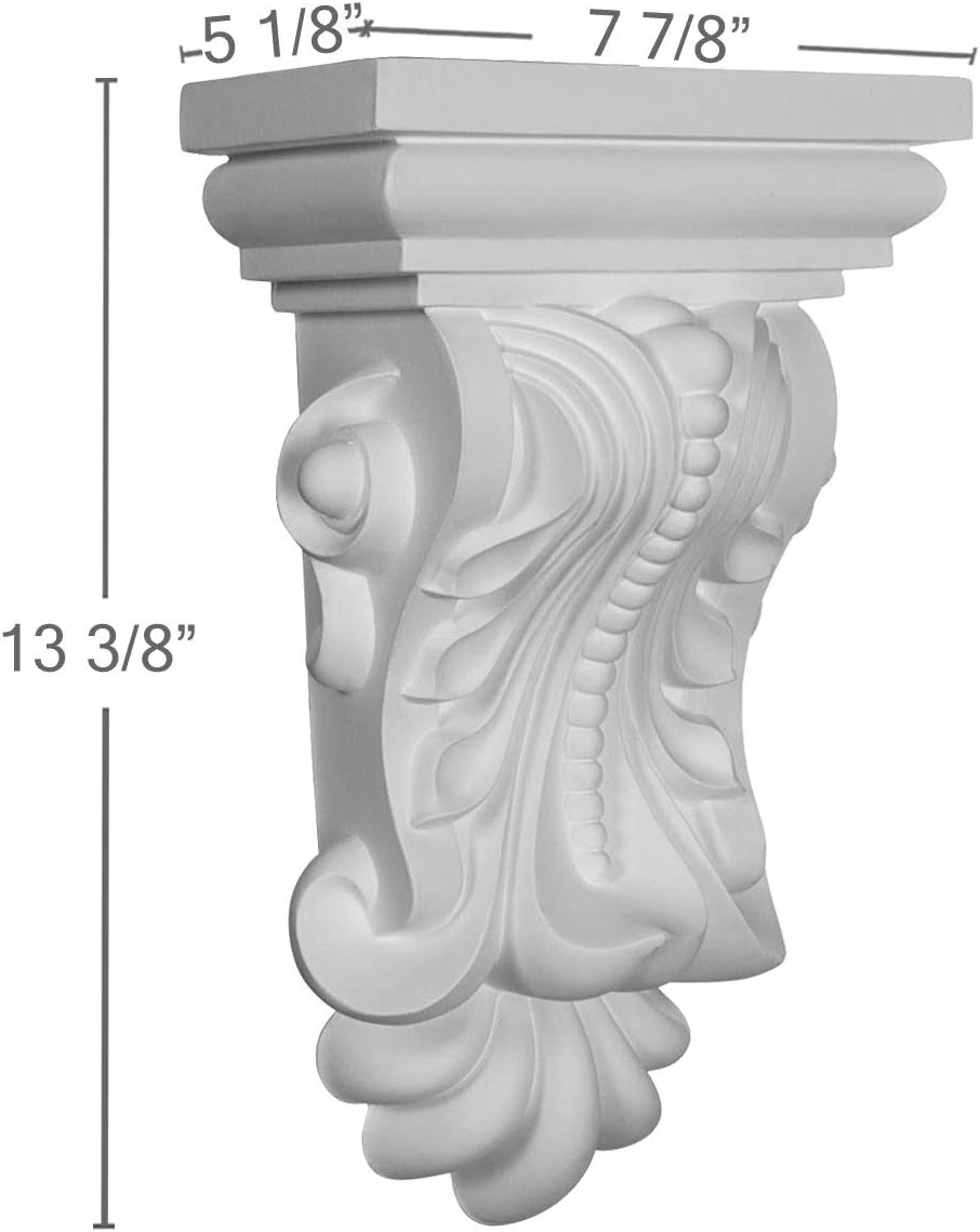 Ekena Millwork COR07X05X13BE 7 7/8-Inch W x 5 1/8-Inch D x 13 3/8-Inch H Beaded with Leaves Corbel