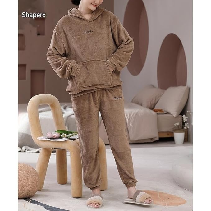 GEIFA Women’s Winter Fleece Hoodie and Jogger Set – 2 Piece Warm Tracksuit (IN, Alpha, 2XL, Regular, 1, KHAKI) - Image 3 thumbnail