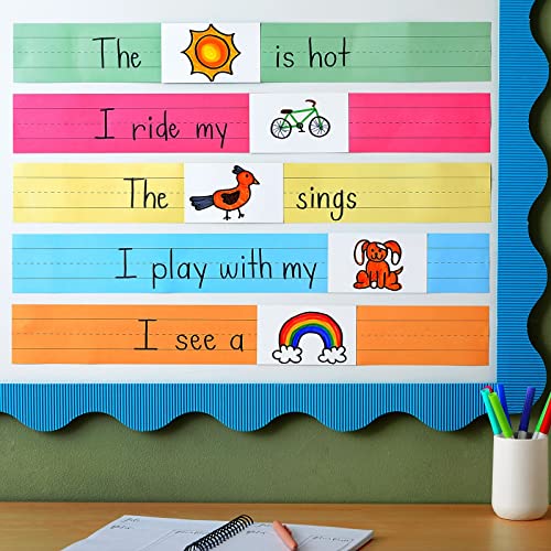 100 Pack Colored Sentence Strips for Teacher Supplies, Classroom, Lined Paper Borders for Writing Words (5 Colors, 3 x 24 in)
