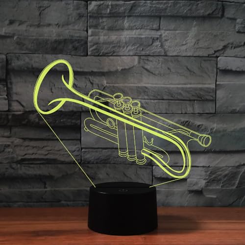 Image of Trumpet 3D Night Light, Color Changing LED Lamp | Remote Control, Music Themed Desk Decor, Acrylic