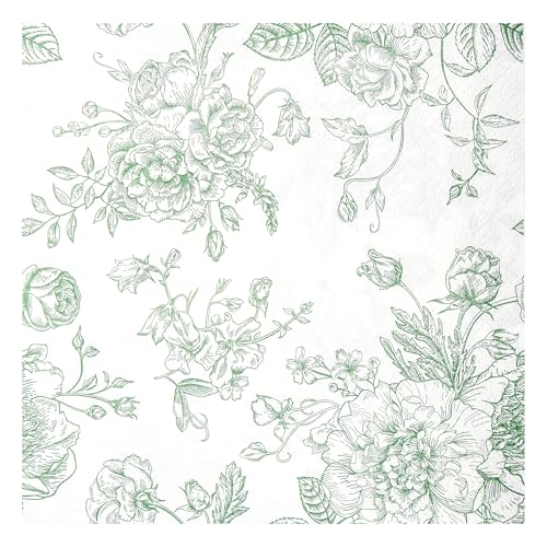 100 Sage Green Floral Cocktail Napkins Toile Rose Disposable Paper Napkins