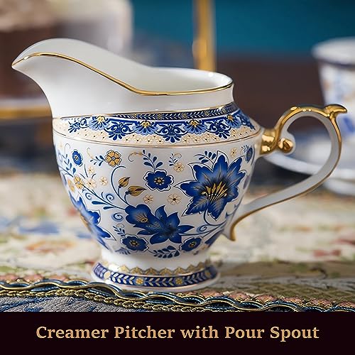 Acmlife Bone China Tea Set For 6 Adults, 21 Piece Blue And White Porcelain Tea Set, Vintage Floral Tea Sets For Women Tea Party Or Gift Giving #TOP4