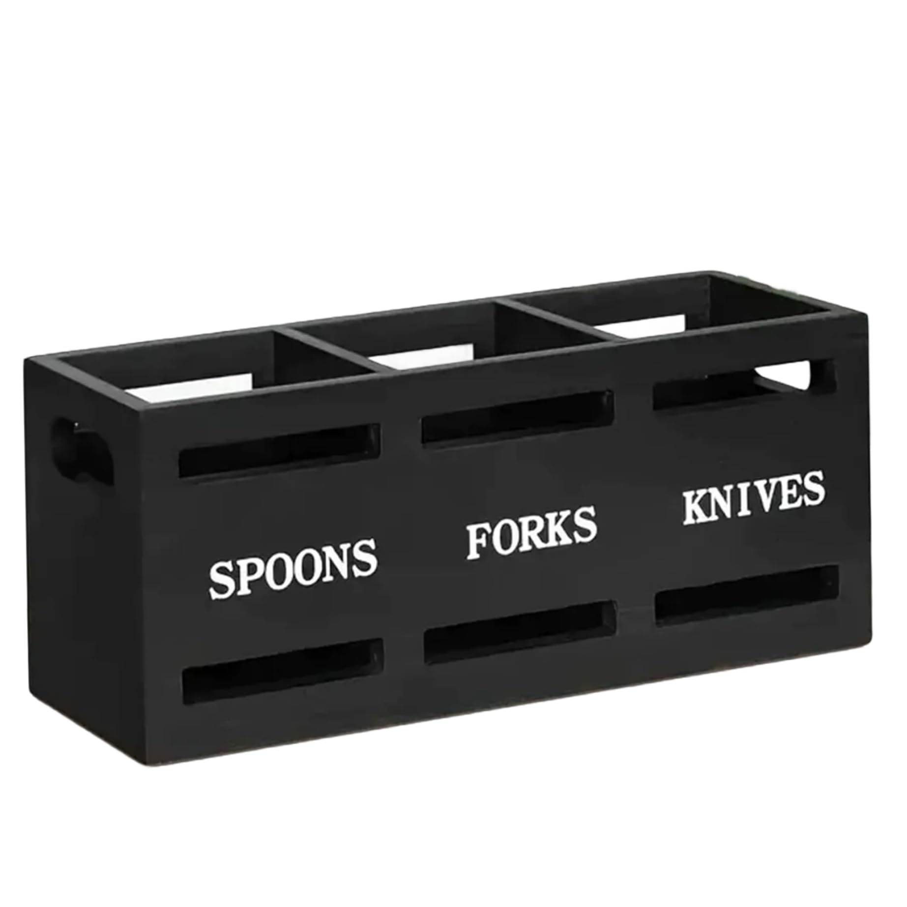 Faroby Black Silverware Caddy Wood Utensil Holder For Party 3 Compartments For Kitchen Counter Spoon Fork Storage,