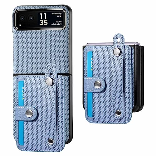 FTRONGRT Coque pour Motorola Razr 40, Texture Fibre, Boîtier Inférieur PC, avec Porte-Cartes, Repose-Poignet, Anti-Rayures, Anti-Chute Étui de Protection...