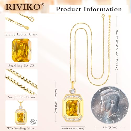 RIVIKO Square Birthstone Necklace for Women,925 Sterling Silver Gold Plated Birthstone Pendant Anniversary Birthday Valentines Gifts for Her Women Mom Wife Friend Lady4