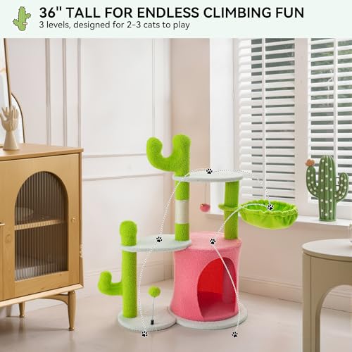 Árbol para gatos YITAHOME 36 in verde y rosa miniatura 3