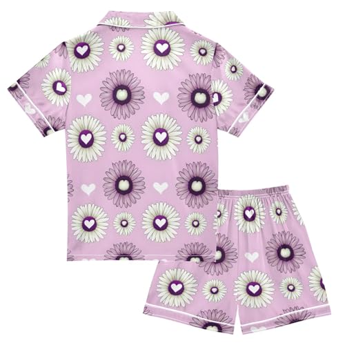 ALAZA Chamomile Flower Blossom Pajamas Satin Pajama Set Short Sleeve Button Down Sleepwear2