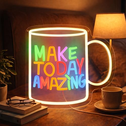Image of Make Today Amazing LED Neon Sign, Inspirational Wall Decor Dimmable USB Powered Neon Light for Bedroom, Living Room, Office, Bar Decor Holiday Birthday Gift