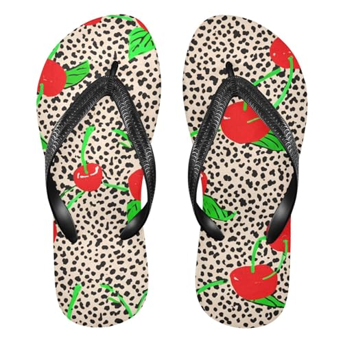Leopard Red Cherries Green Leaves Flip Flop Beach Summer Casual Sandal for Women & Men Shower Shoes 20861798