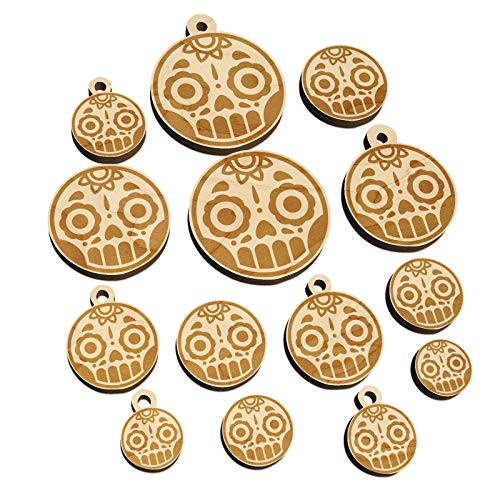Cute Dia de Los Muertos Day of Dead Sugar Skull Mini Wood Shape Charms Jewelry DIY Craft - 18mm (17pcs) - with Hole