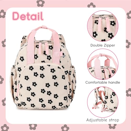 Image of Bluboon Toddler Backpack for Girls Boys 2-4 Cute 12 inch Preschool Kindergarten Backpacks Kids Daycare Bags School Travel (Black Flower-Beige, Age 2-4 (12 inch H not Fit A4 Folder))