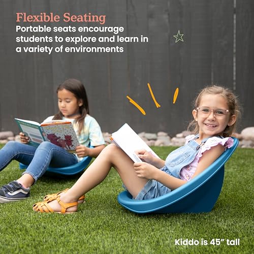 Image of ECR4Kids Plastic Leaf Scoop Floor Rocker Seat, Classroom Furniture, Peacock Blue, 6-Piece