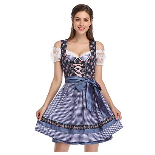 GloryStar Women's German Dirndl Dress Costumes for Bavarian Oktoberfest Carnival Halloween (2XL, 19-Blue)
