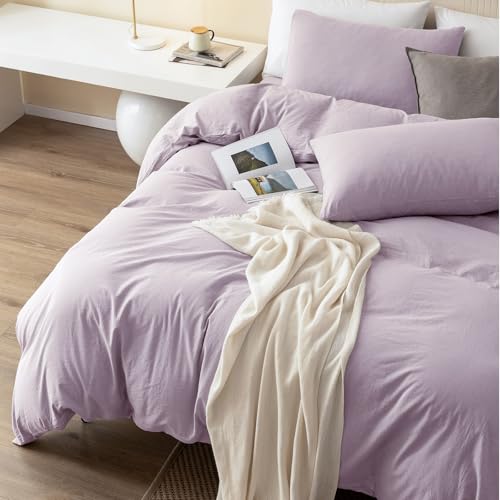 JIYUAN Full Washed Cotton Duvet Cover Set, 3-Piece, Relaxed Linen Feel by JIYUAN - Used condition - Image 5