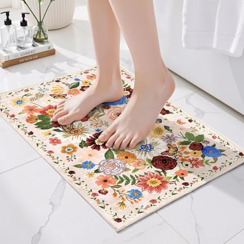 Babovid Blush Floral Entry Rug Small Door Mat 24x17 Inch for Bathroom