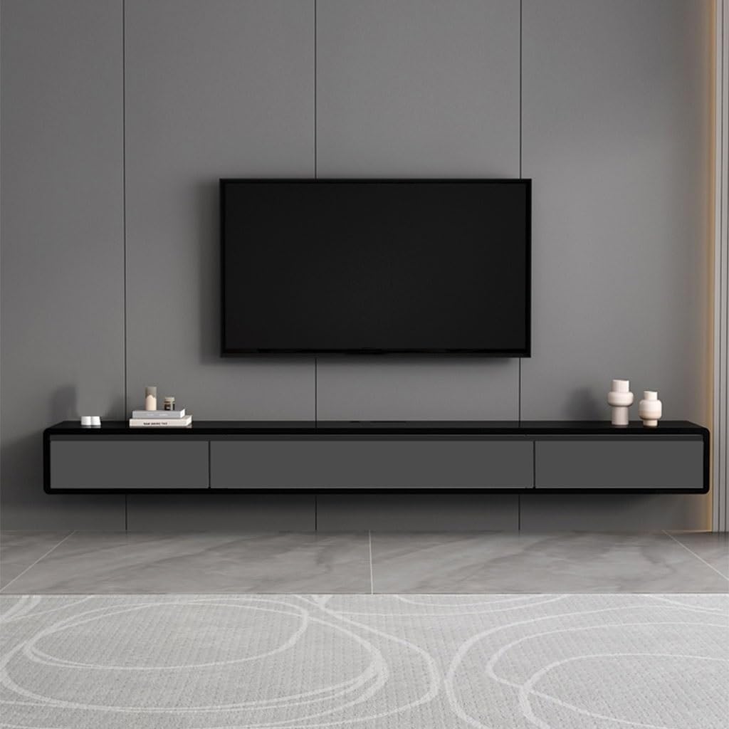 120-240cm ベンチ 壁取り付け テレビユニット 壁掛け棚 フローティングテレビ 収納キャビネット付き、ブラック、リビングルー