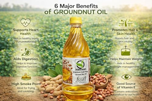 Image of Cold Pressed Groundnut Oil | Peanut Oil | Cooking Oil | Kolhu /Kacchi Ghani /Mara Chekku /Ganuga | Pure & Unrefined | Rich Aroma & Flavour Of Groundnuts - 500ml