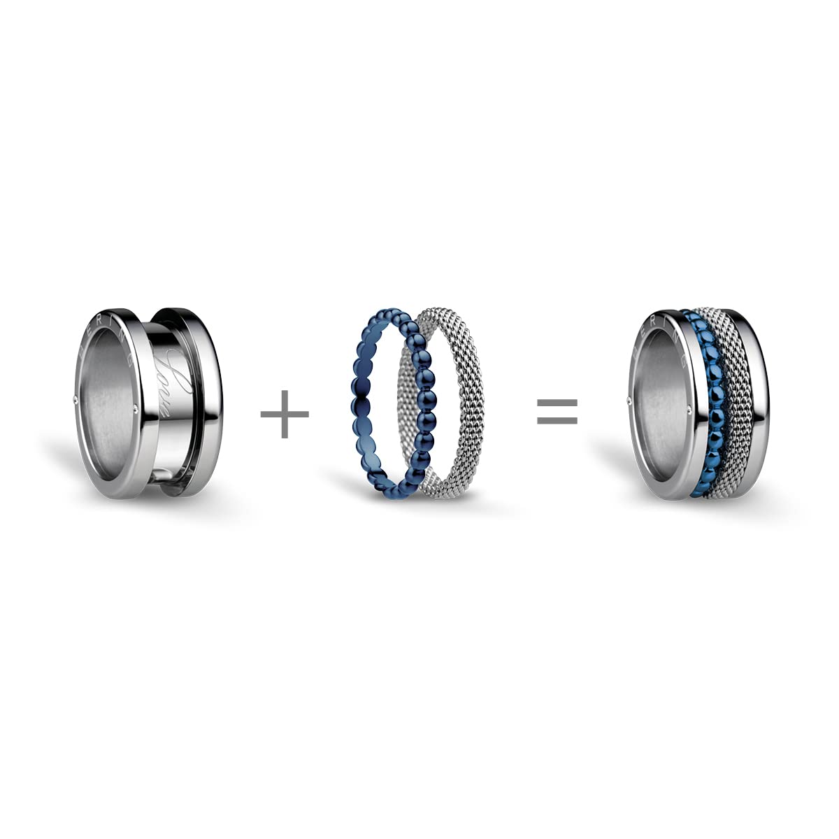 BERING Austauschbar Ringkombination für Damen in Silber & Blau mit einzigartigem Twist- & Change System, Mississippi