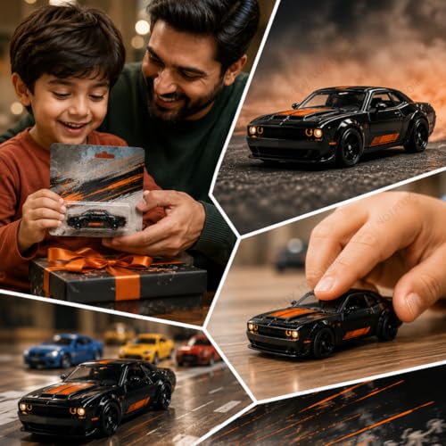 Image of 1:64 Dodge Challenger SRT Hellcat Die-Cast Metal Toy Car for Kids | Alloy Muscle Car Miniature Model | Collectible Racing Vehicle Gift [Pack of 1] [Random Color]