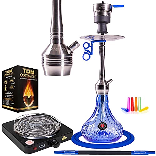Amy Deluxe Shisha SS29.02 Xpress Fame S, Edelstahl-Shisha-Set, Geschenk-Set, Bundle mit TOM Gold Naturkohle & 1000w…