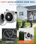SUNPOW Retractable Garden Hose Reel - 1/2" x 100ft Wall Mounted Hose Reel with 3/4'' Brass Fitting & 10-Pattern Nozzle - Auto Slow Retraction, Any-Length Lock, 180°Swivel for Lawn & Gardening