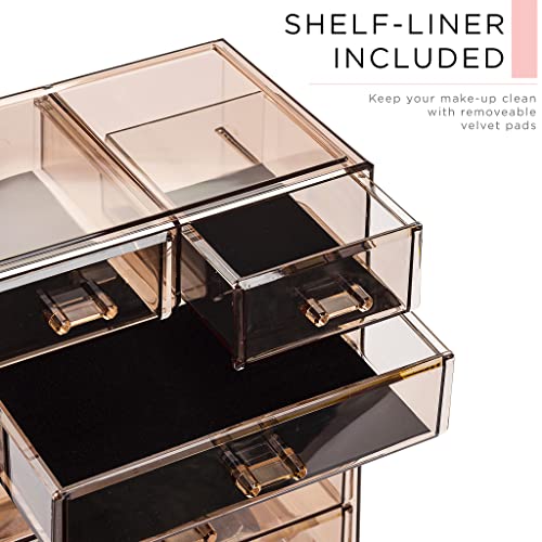 Image of Sorbus Acrylic Makeup Organizer Set, 6-Drawer Vanity & Countertop Cosmetic Storage with Small & Wide Compartments, Bronze Glow Makeup Storage for Brushes, Jewelry - Holiday Gift for Women & Teens