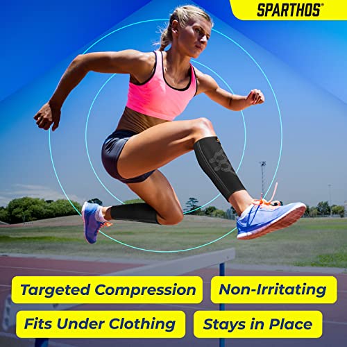 Sparthos Calf Compression Sleeve (Pair) – Leg Compression Brace For Men And Women – Shin Splint Calf Pain Relief Calves Blood Circulation Sports Support Running Walking Cycling Yoga (Black-M) #TOP7