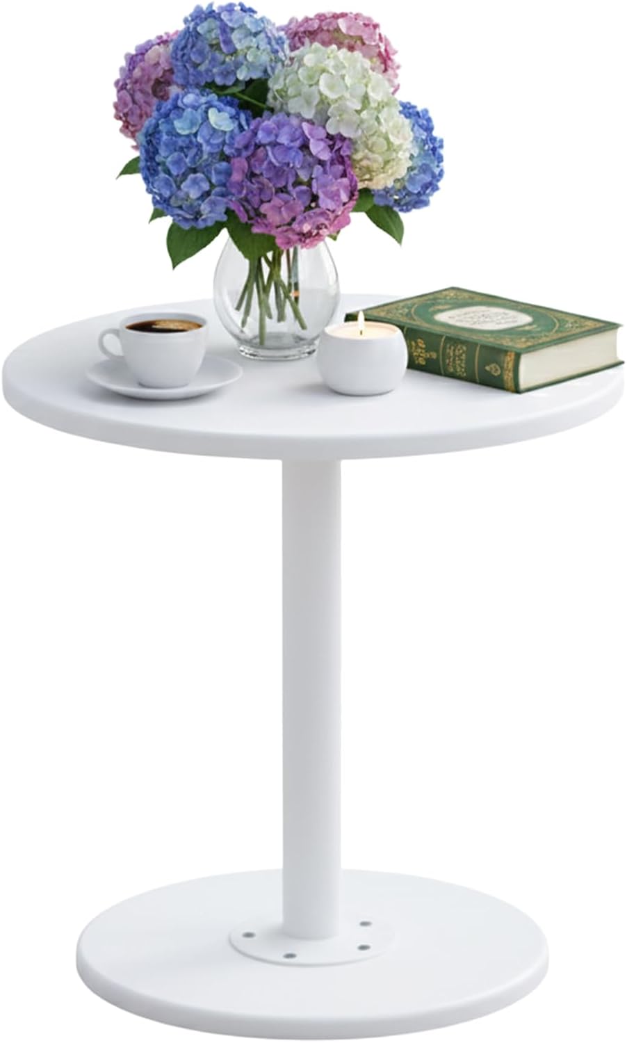 Round Side Table,End Table,Coffee Table,Small Round Side Table with Marble Grain for Living Room,Bedroom Office and Small Spaces,Wood Base,Easy Assembly (White)