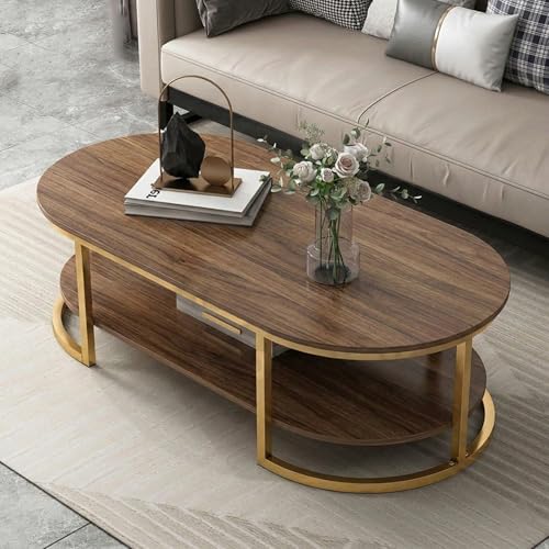 Image of Coffee Tables for Living Room Modern Coffee Table Oval Sofa Table Center Tables for Living Room 2 Tier Side Table Small Apartment Home Furniture Black Gold 2T (Gold Brown)